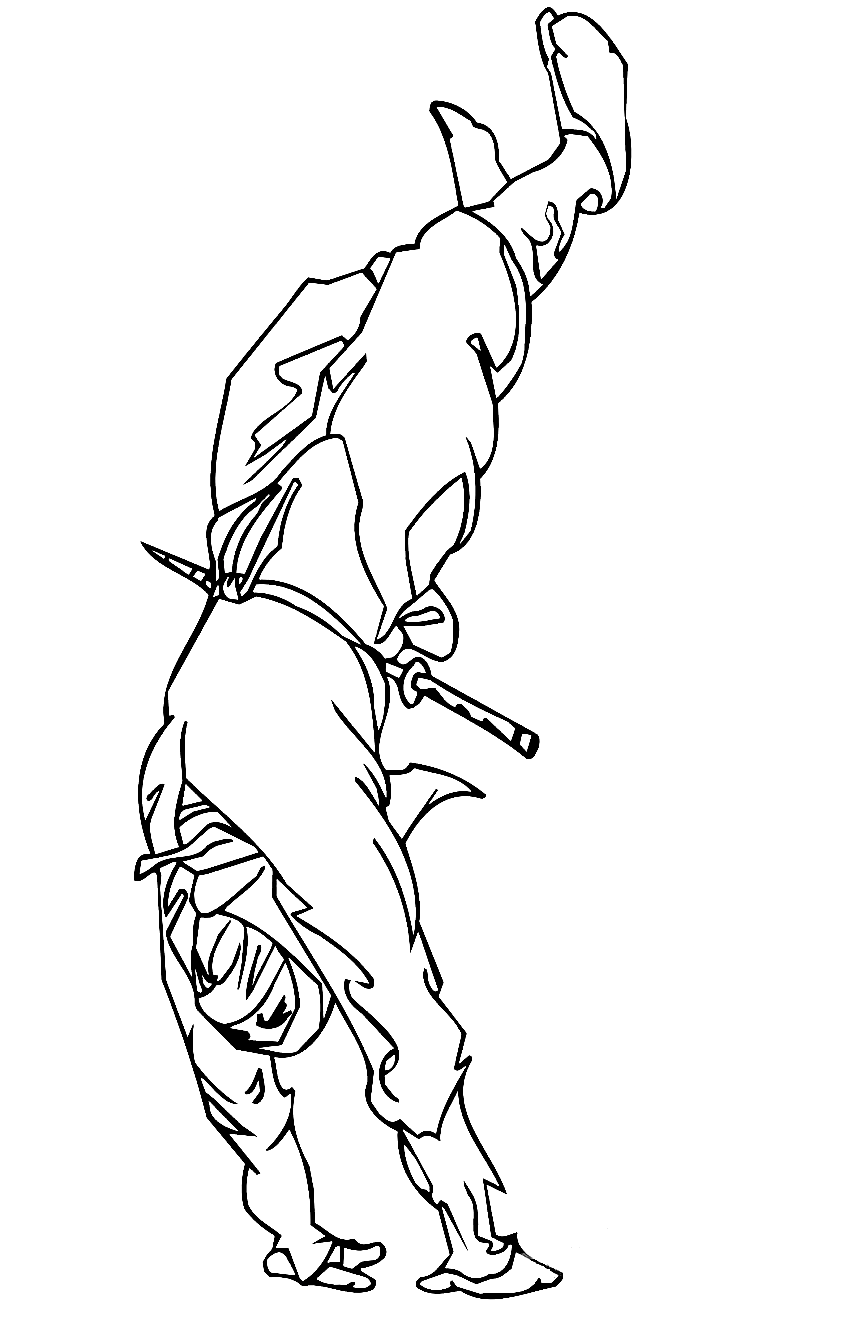 Ninja on His Hands Coloring Page