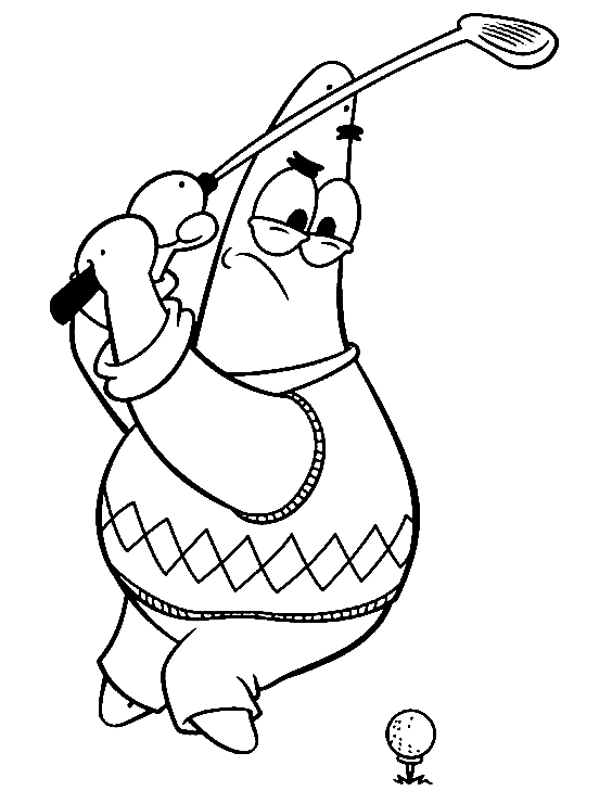 Patrick Star Playing Golf Coloring Page