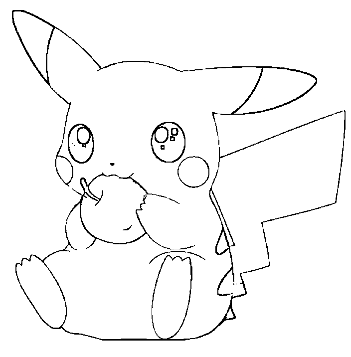 Pikachu Eating Apple Coloring Page
