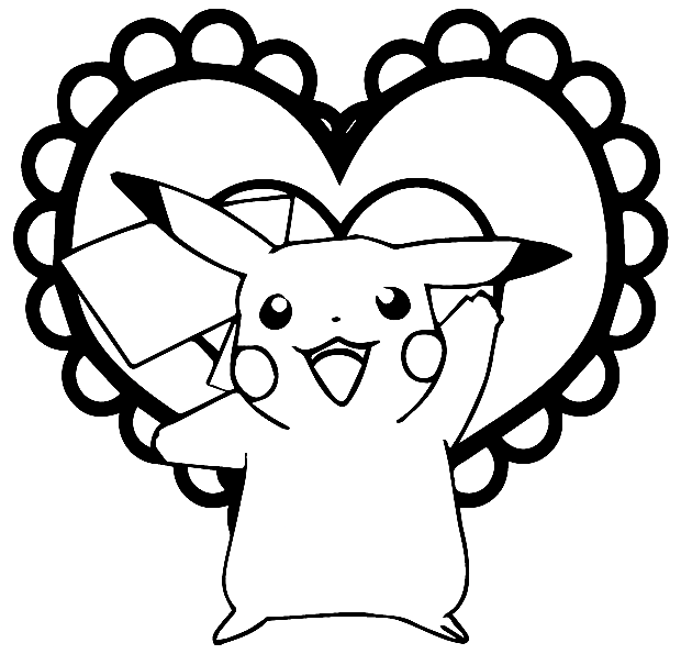 Pikachu with Heart Coloring Page
