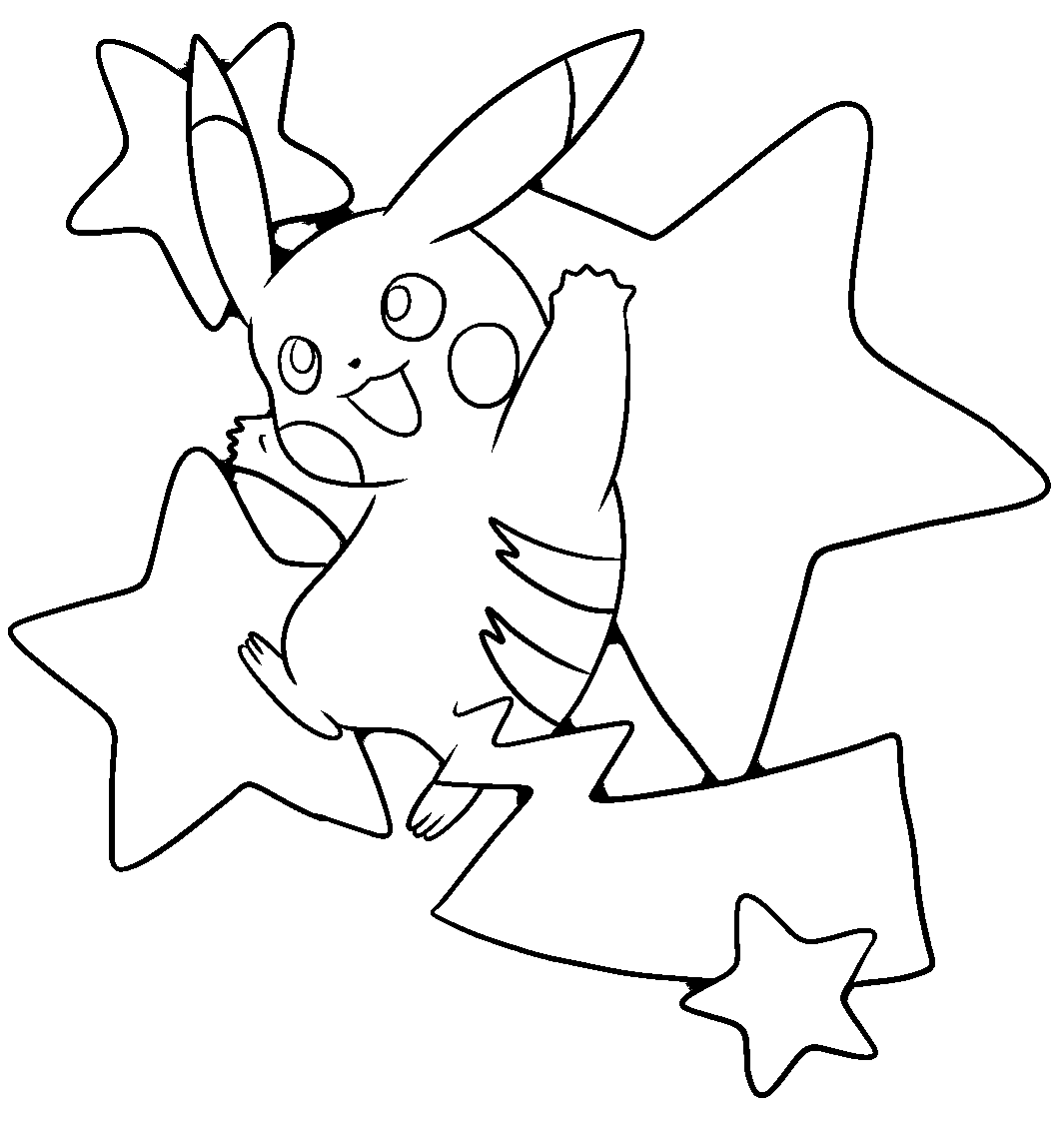 Pikachu with Stars Coloring Page
