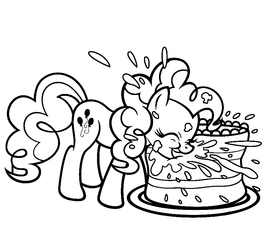 Pinkie Pie eet taart Kleurplaat