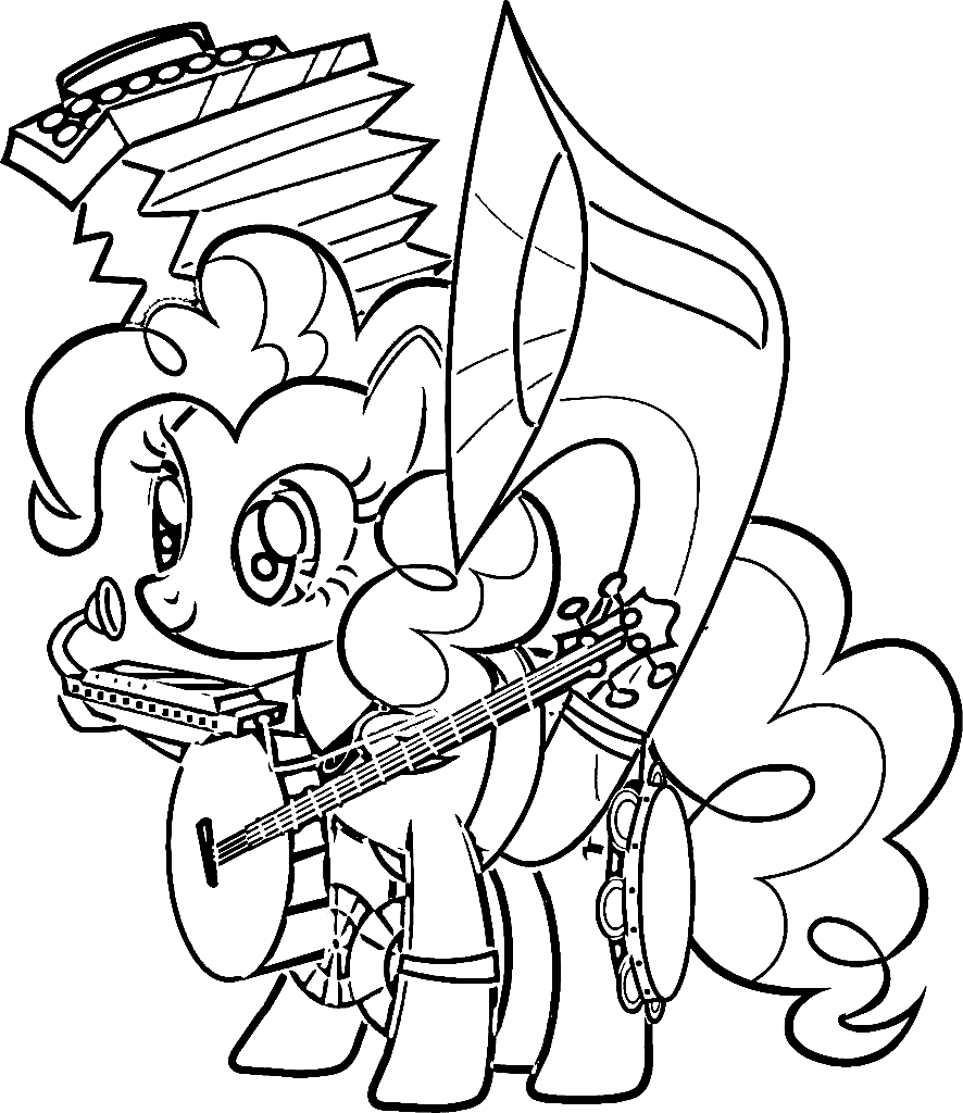Pinkie Pie con instrumentos musicales de Pinkie Pie