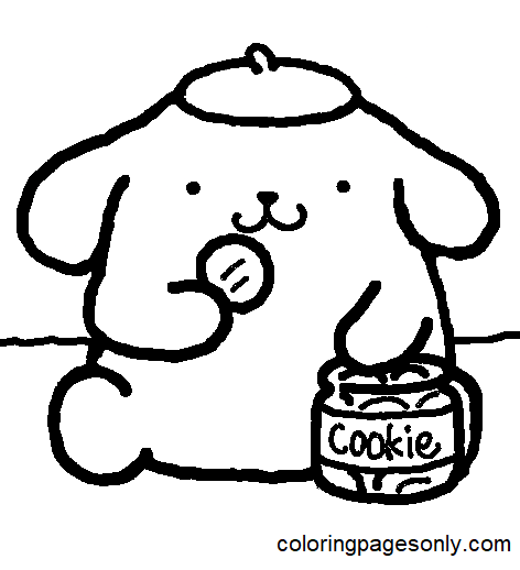Pompompurin eating Cookie Coloring Pages