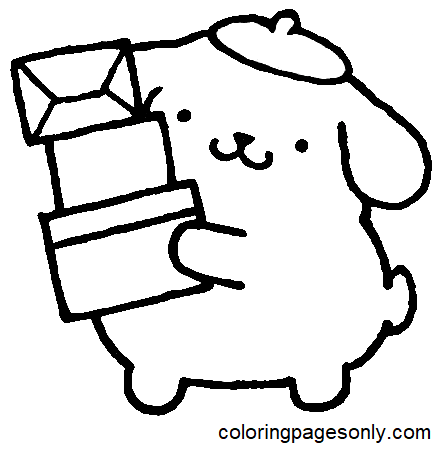 Pompompurin with Boxes Coloring Page