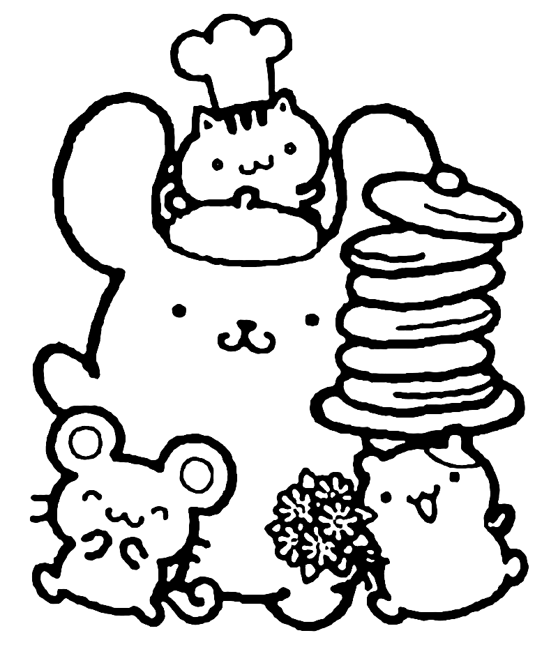 Pompompurin with Friends Coloring Page