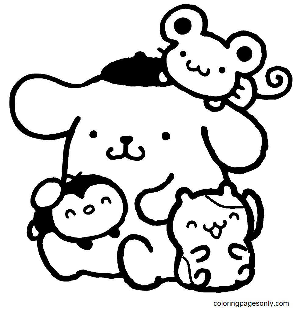 Pompompurin with Scone, Whip and Muffin Coloring Page