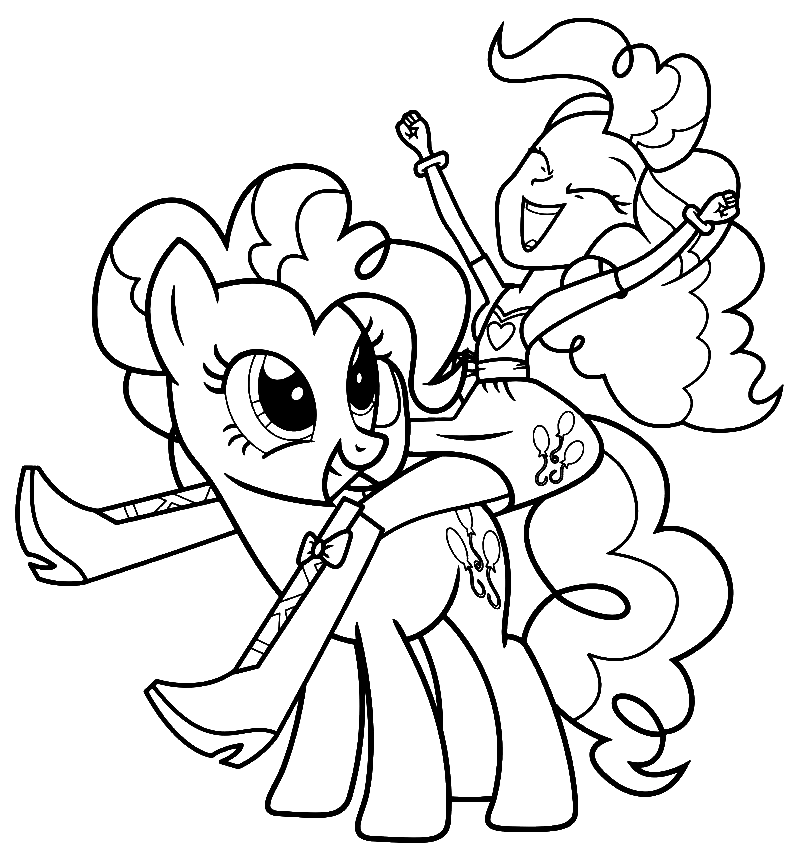 Pony Pinkie Pie and Equestria Girls Pinkie Pie Coloring Page