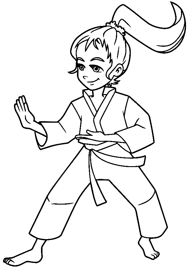 Dibujo para colorear de niña bonita Karate