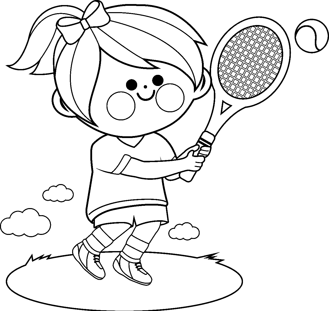 Página para colorir de menina bonita jogando tênis