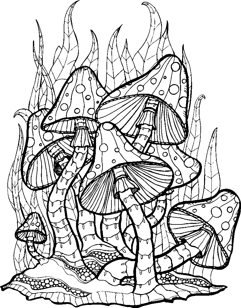 Print Mushrooms for Kids Coloring Page