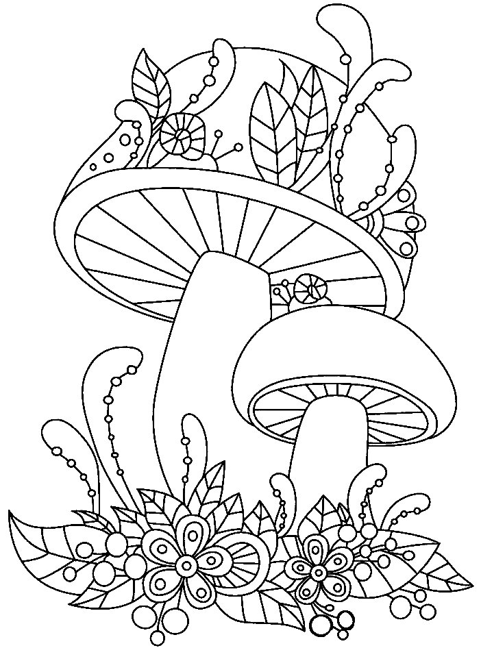 打印蘑菇着色页