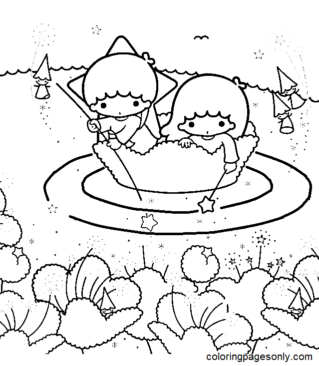 Printable Little Twin Stars Free Coloring Page