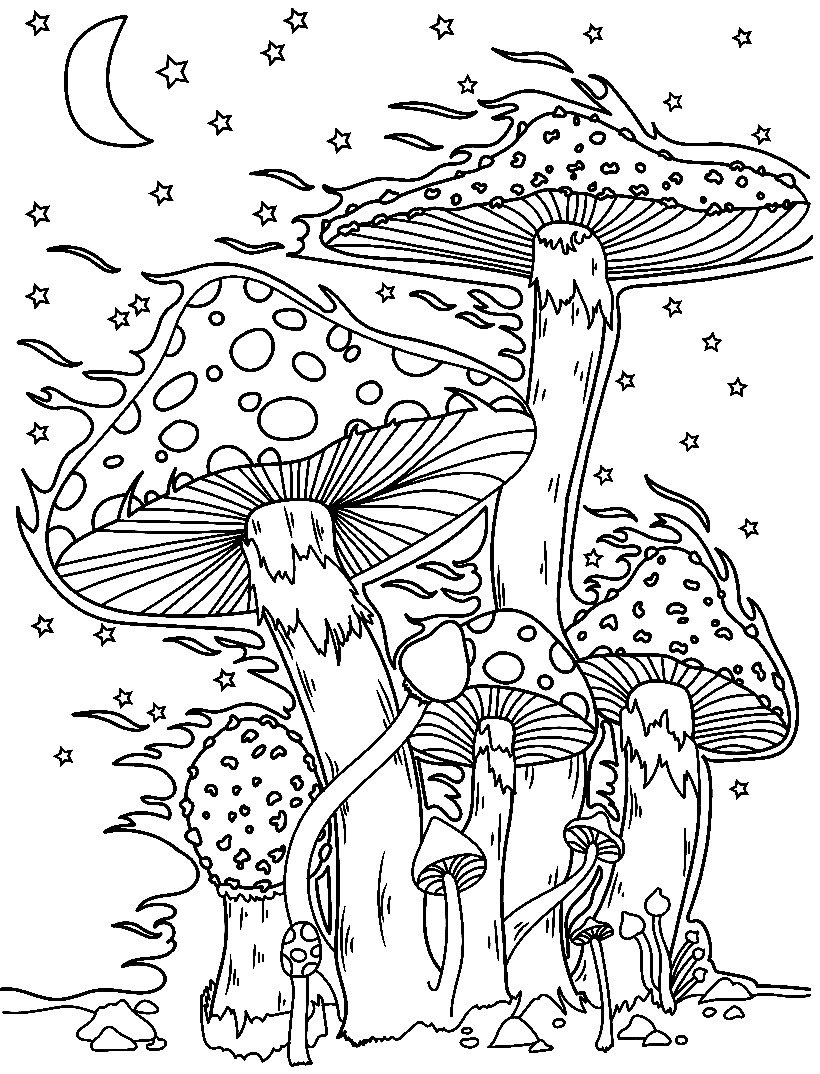 Página para colorir de cogumelos imprimíveis para crianças
