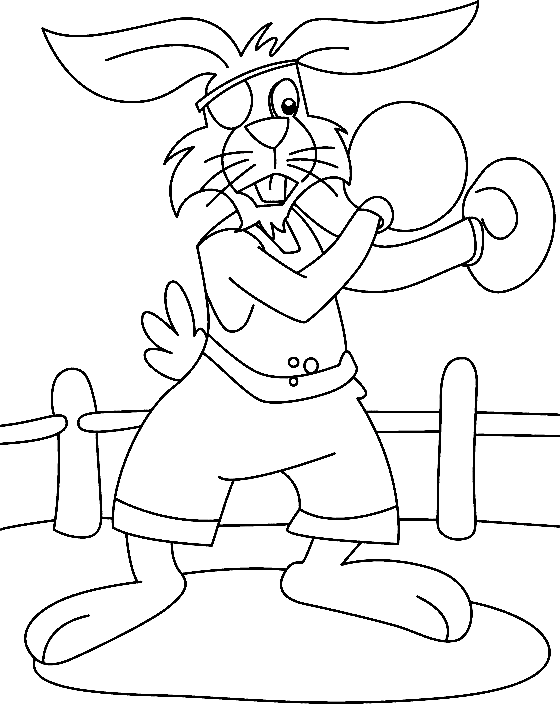 Rabbit Boxing Coloring Page