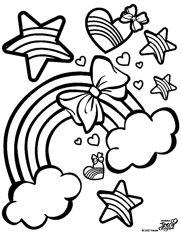 Rainbow with Stars and Heart Coloring Page
