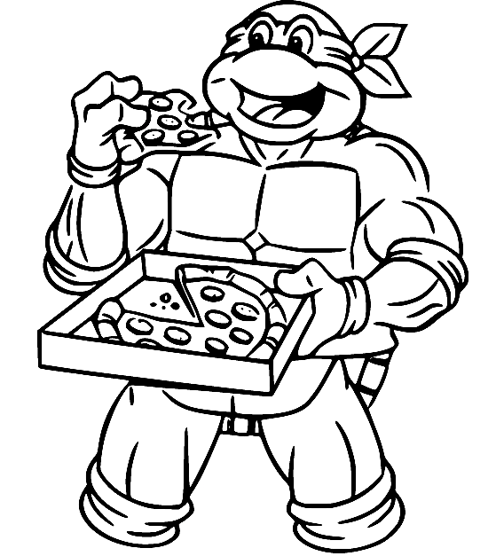 Raphaël mange la pizza des Tortues Ninja