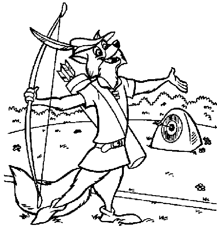 Pagina da colorare di tiro con l'arco di Robin Hood