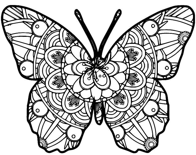 Round Zentangle Butterfly Coloring Page