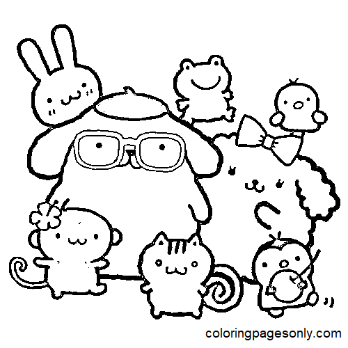 Sanrio Pompompurin with Friends Coloring Page
