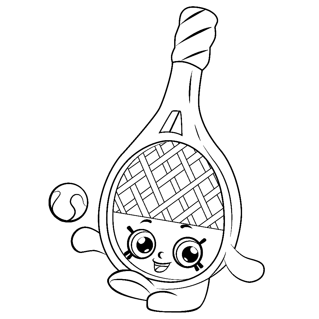 Página para colorir de raquete de tênis Shopkins