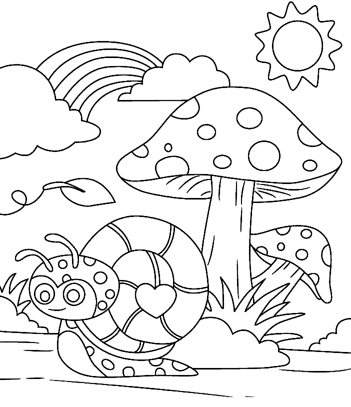 Snail and Mushrooms Coloring Page