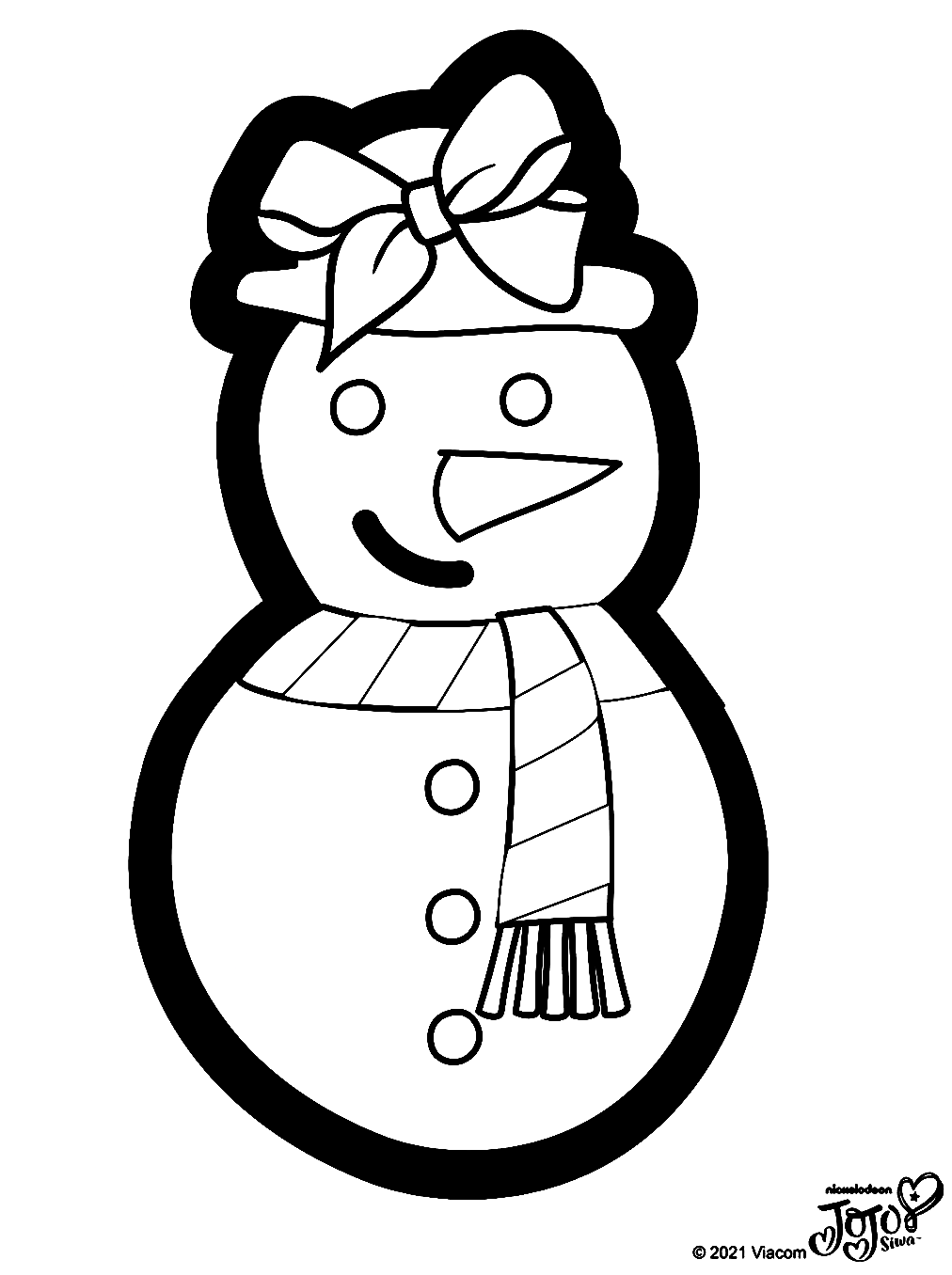 Раскраска Снеговик с бантиком из волос Джоджо Сива