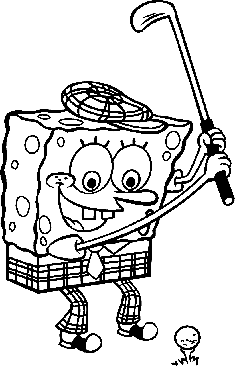 Spongebob Playing Golf Coloring Page