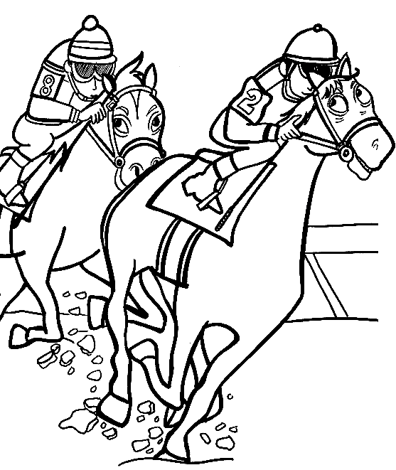 Pagina da colorare di corse di cavalli sportivi
