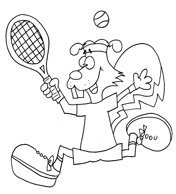Coloriage écureuil jouant au tennis