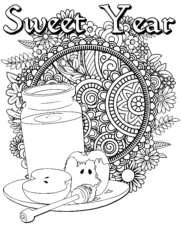Sweet Year Rosh Hashanah Coloring Page