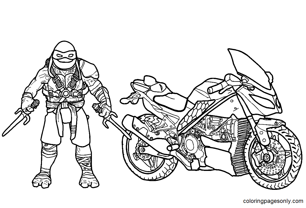 Раскраска TMNT Мотоцикл Рафаэль