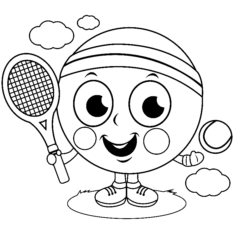 Tennis Ball Cartoon Coloring Page