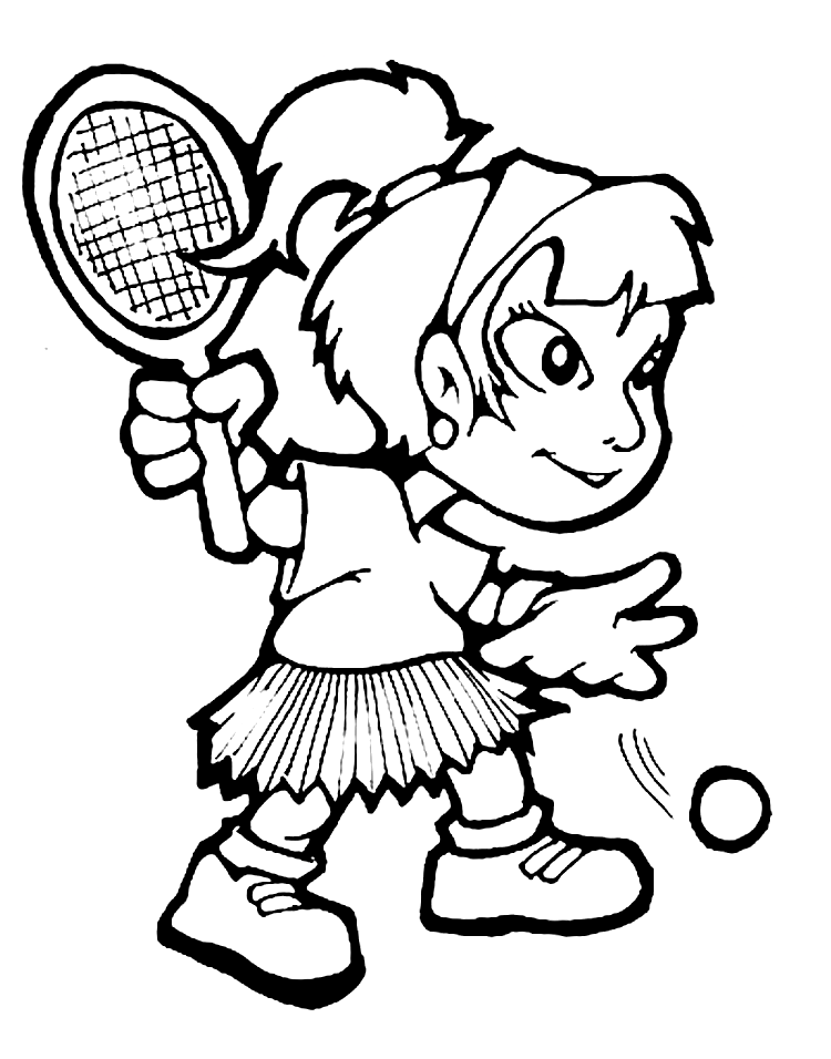 Página para colorir de menina jogadora de tênis