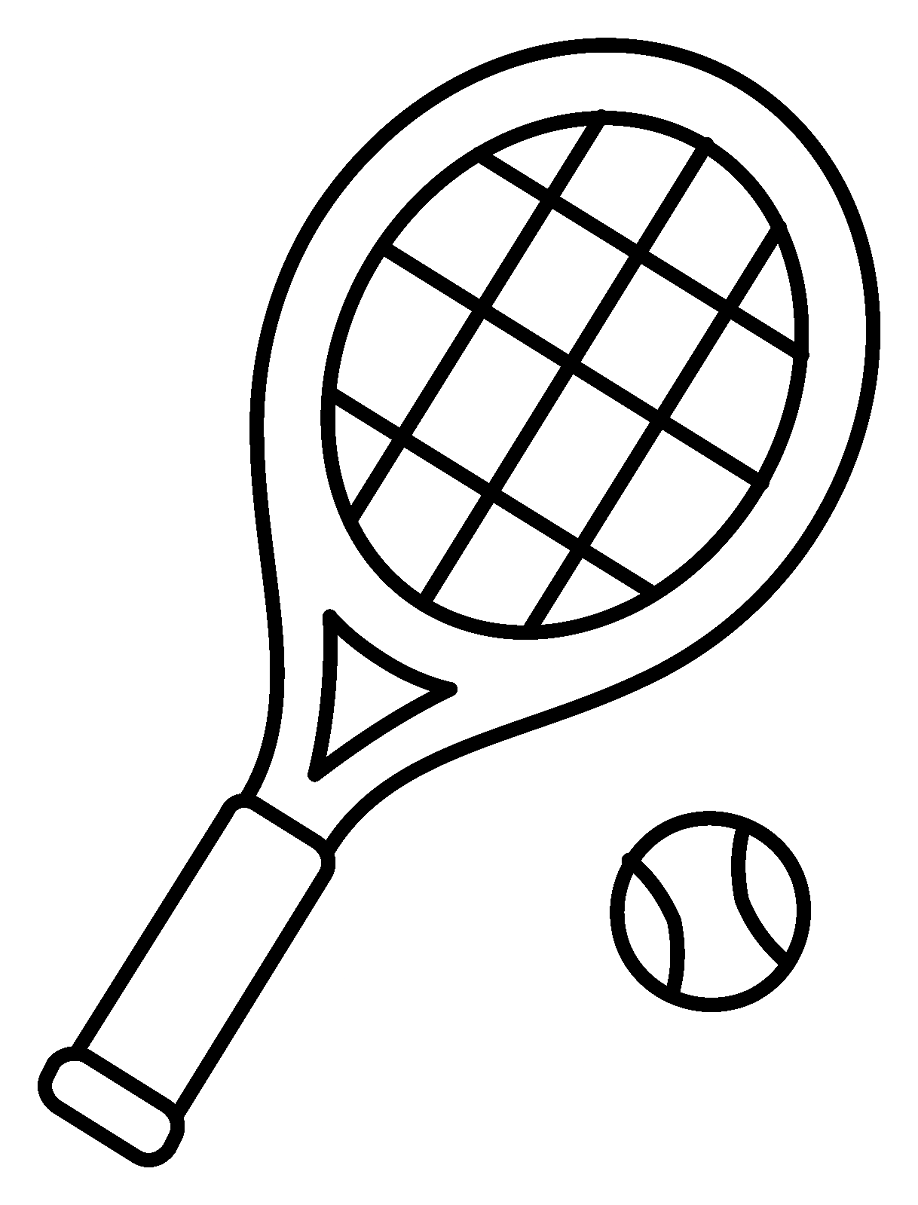 Página para colorir de raquete de tênis e bola de tênis