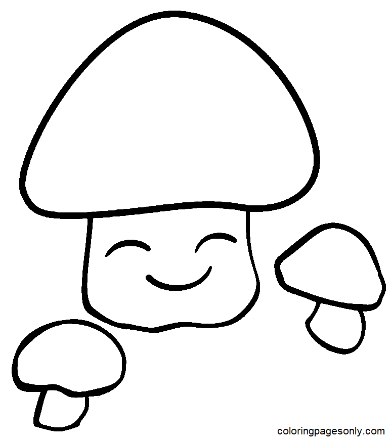 Three Funny Mushrooms Coloring Page