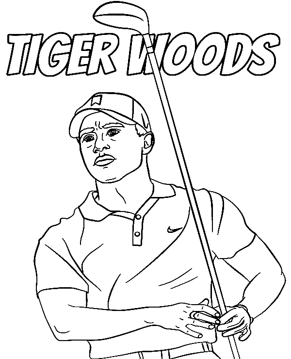 Pagina da colorare del giocatore di golf di Tiger Woods