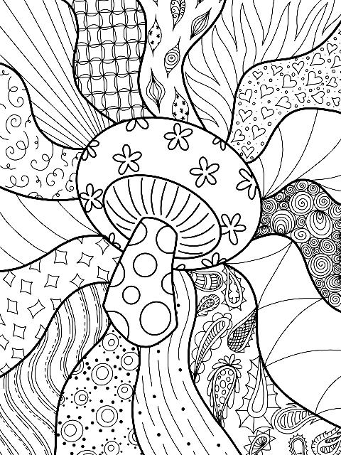 Trippy Mushrooms for Kids Coloring Page