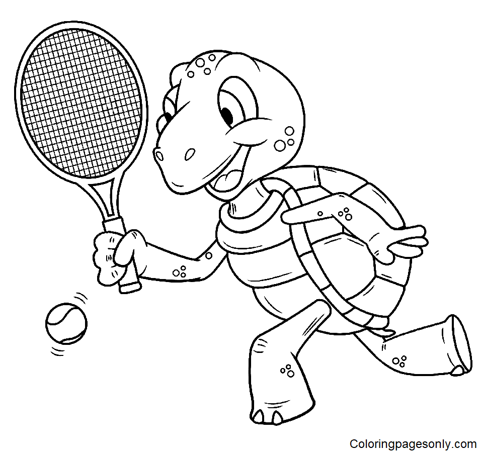 Tortuga jugando al tenis desde el tenis