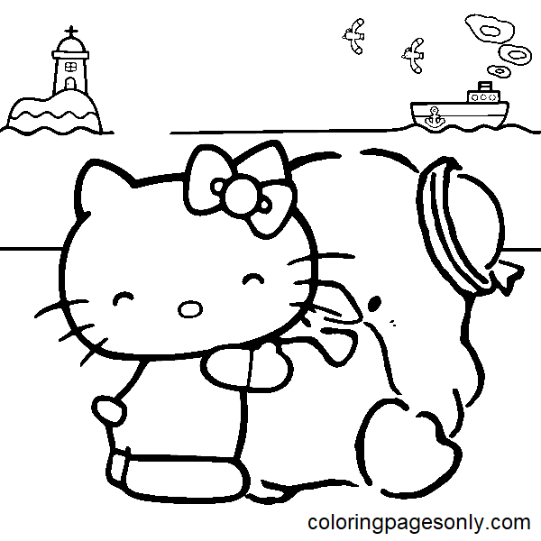 Coloriage Tuxedo Sam et Hello Kitty