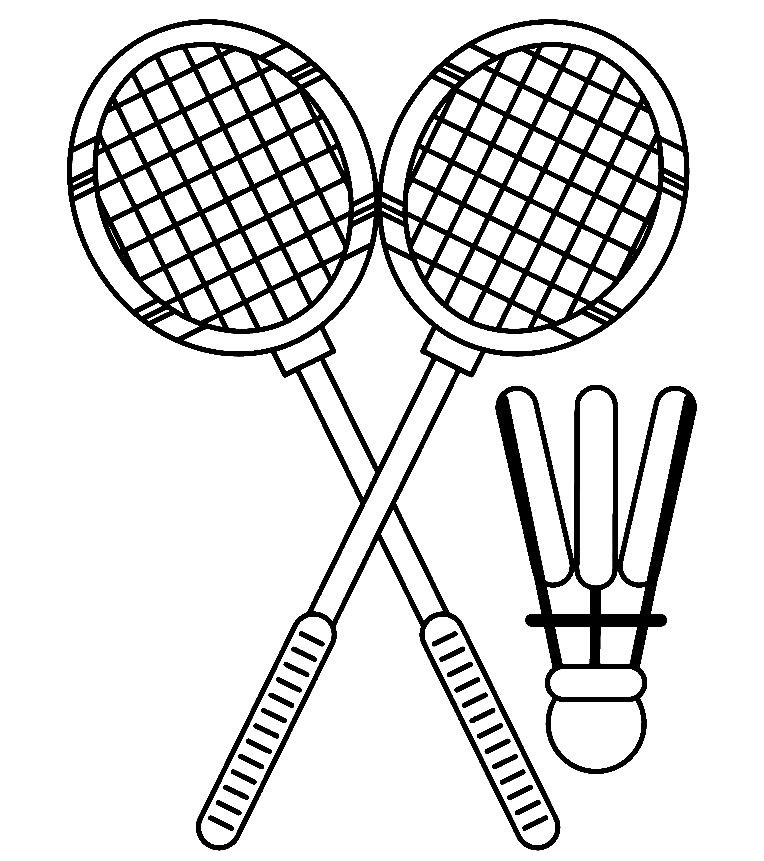 Desenho de dois badminton com peteca para colorir