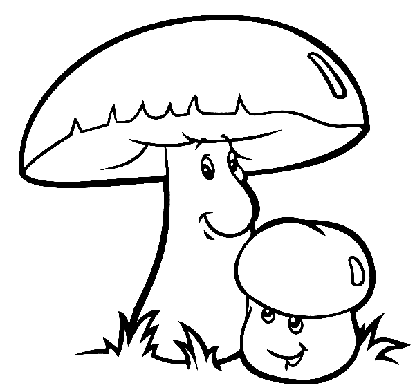 Pagina da colorare di due funghi del fumetto
