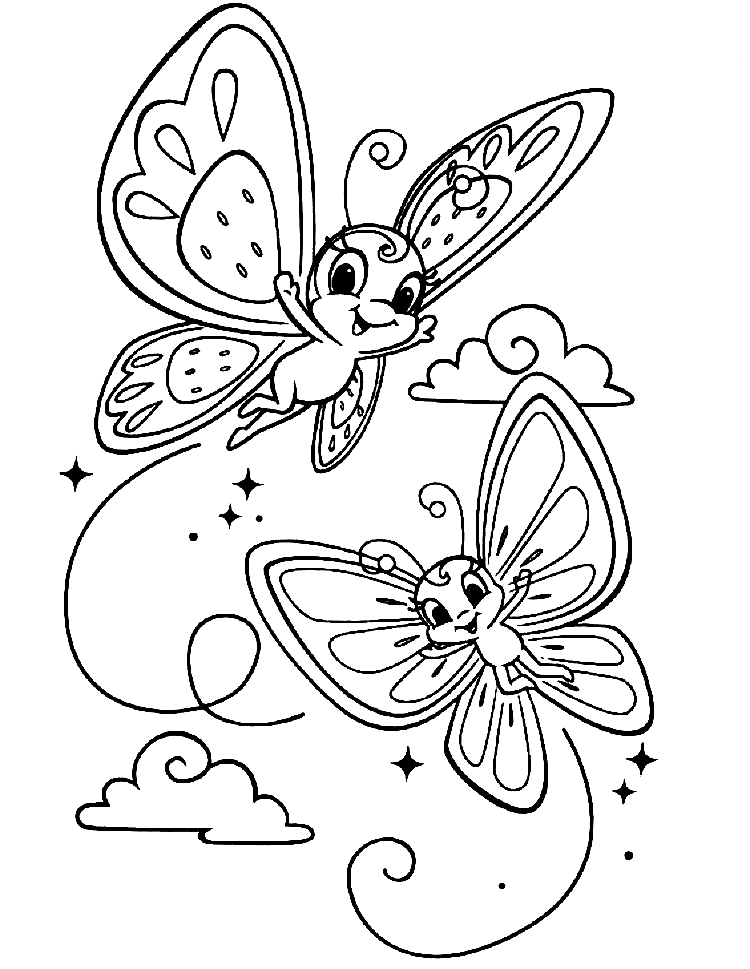 Two Cute Butterflies Coloring Pages
