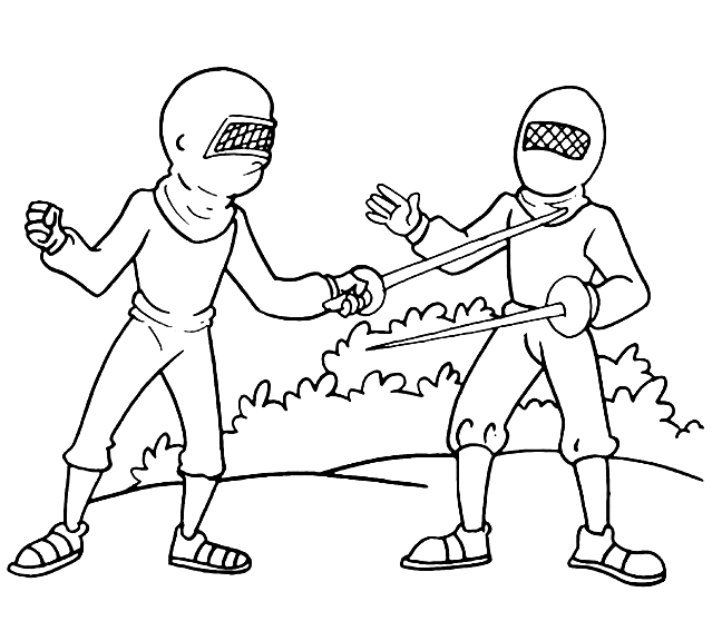 Раскраска Два человека фехтование