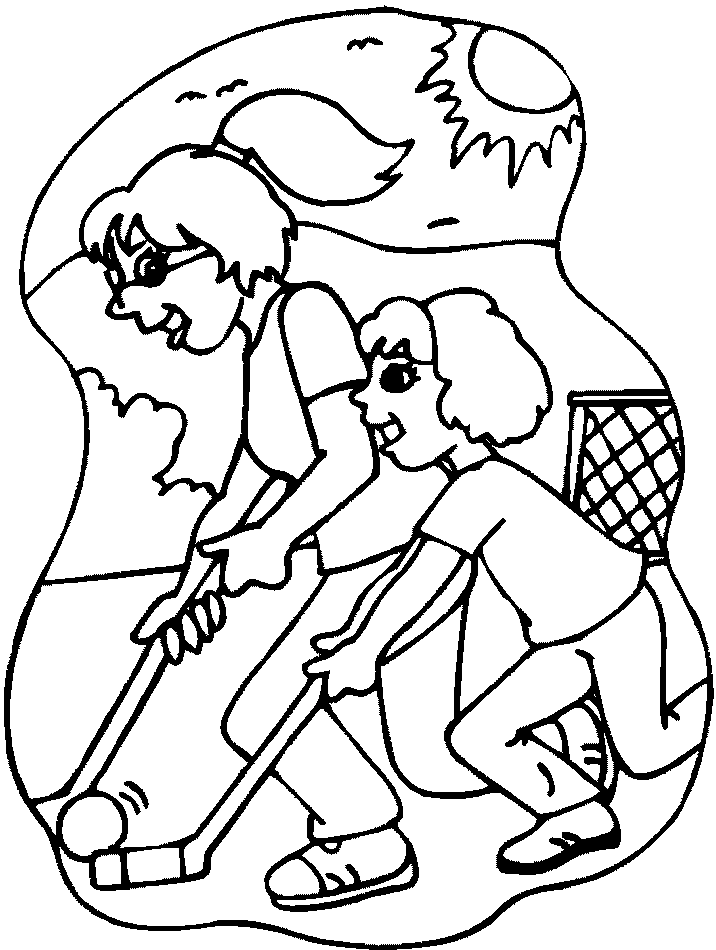 Two Sisters Playing Field Hockey Coloring Page