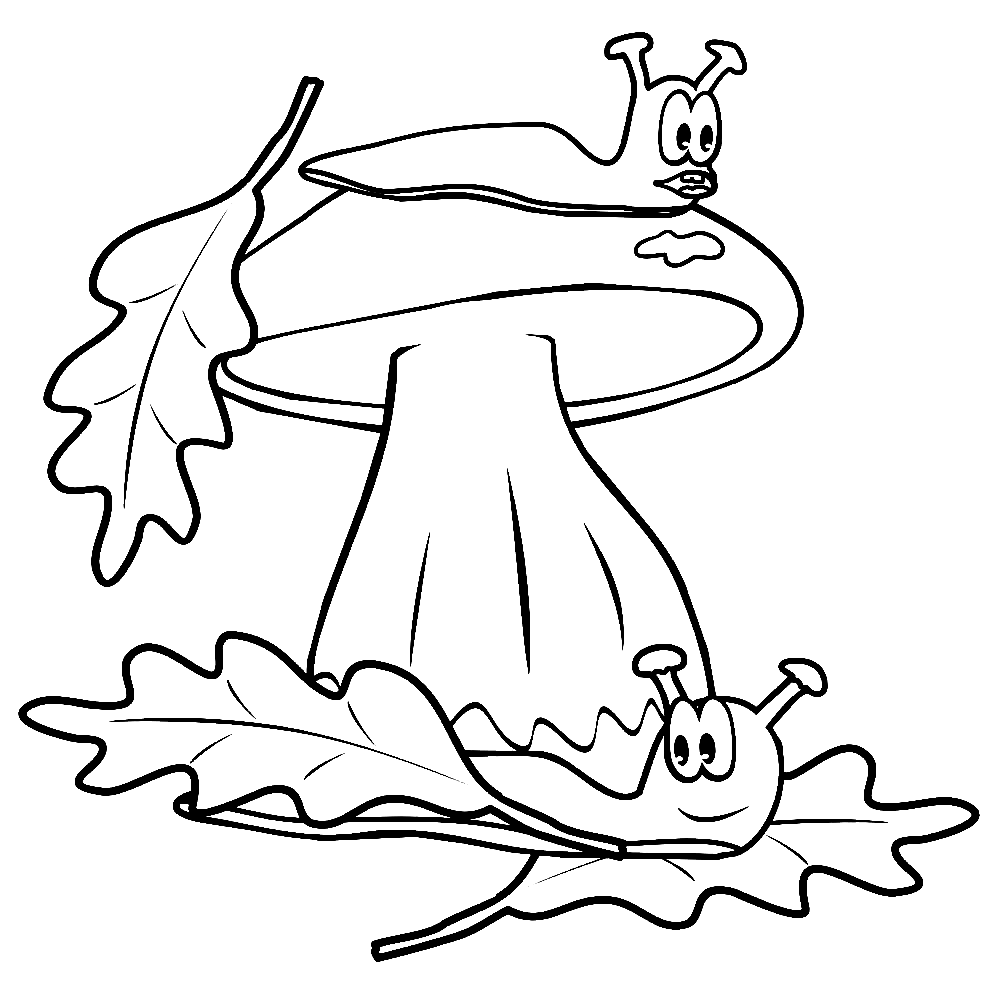 Two Snails and Mushroom Coloring Page