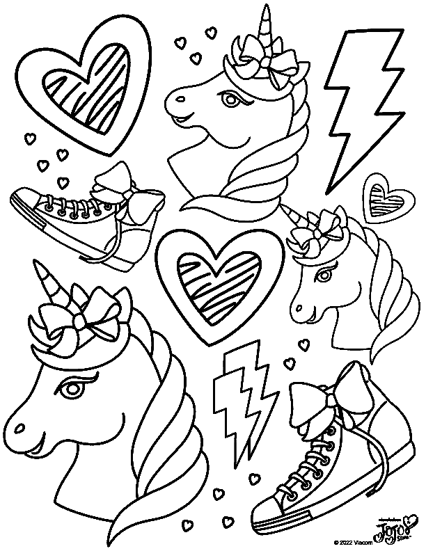 Pagina da colorare di Jojo Siwa con unicorni