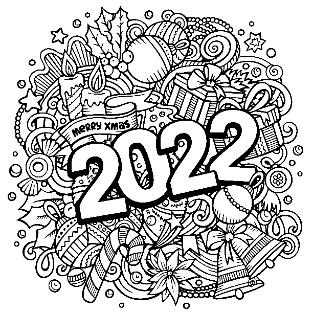2022 Christmas Wreath Coloring Page