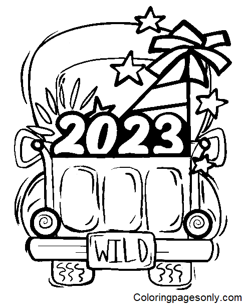 2023 with Car Cartoon Coloring Page