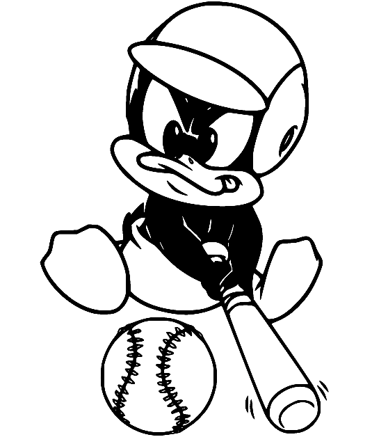 Baby Daffy Duck speelt honkbal Kleurplaat